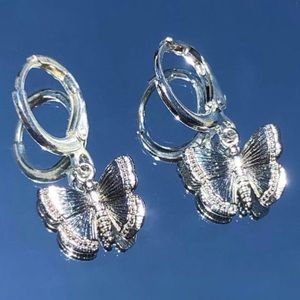 Silver Butterfly Huggie Hoop Earrings
